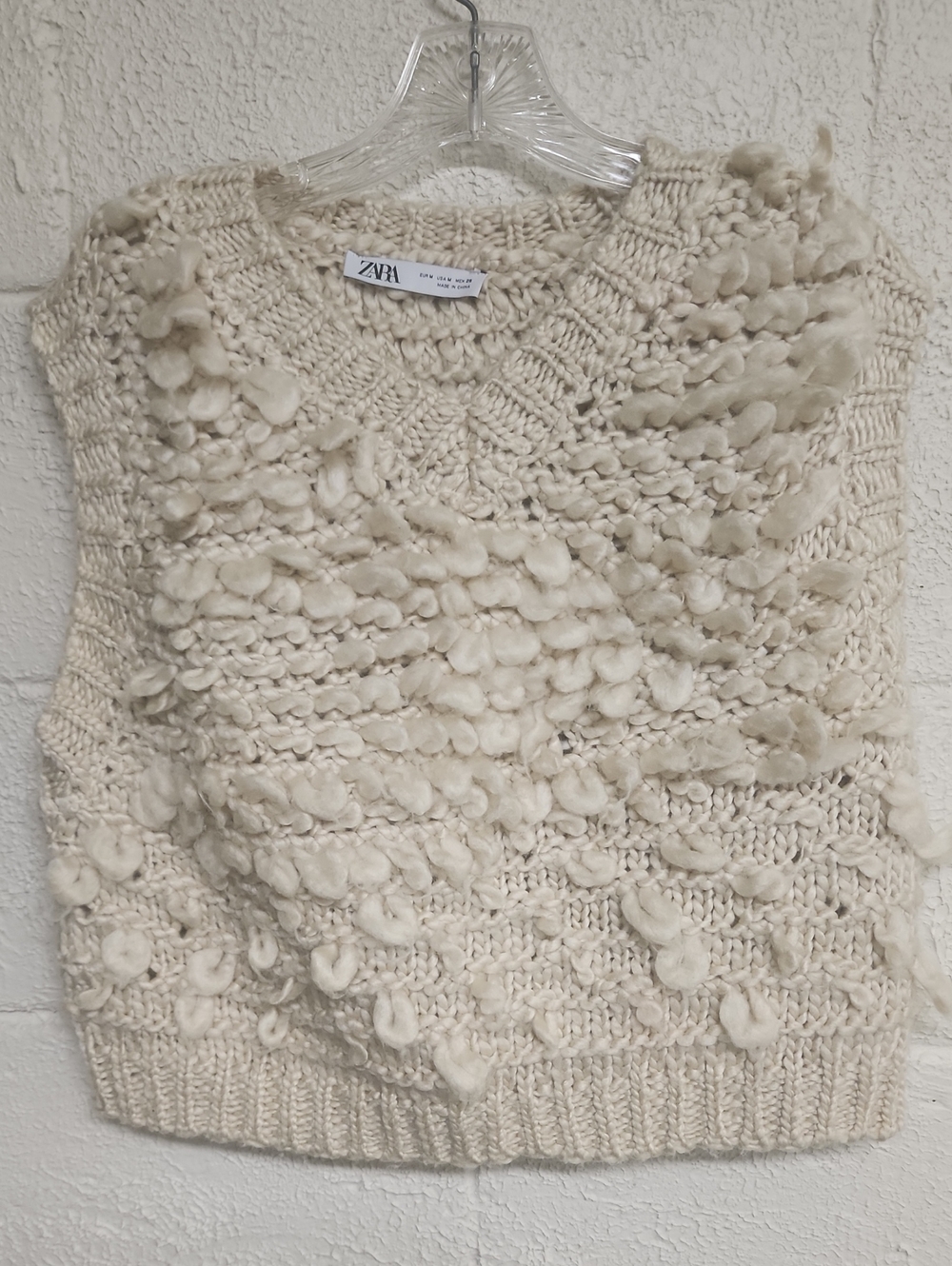 Zara Cream Chunky Loop-Knit Crew Sweater Vest